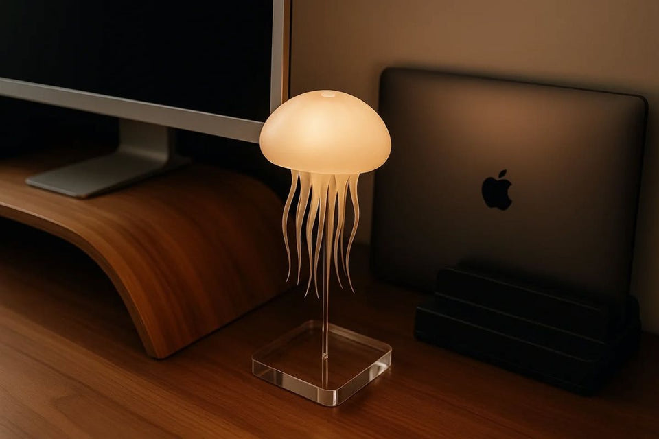 Premium Jellyfish Lamp Sound Activated Jelly Fish Light Lamp with Dancing Legs and Changing Colors Rechargeable Lava Lamp 12 LED Multicolor Bulbs Decorations for Home Office Decor Great Gifts for Kids